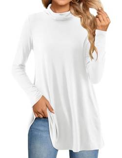 Beluring Damen Oberteile Elegant Rollkragenpullover Langarm Lässig T-Shirt mit Tasche Weiß S von Beluring