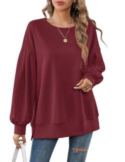 Beluring Damen Oberteile Rundhals Tshirt Elegant Tunika Langarmshirt Schönes Pullover Weinrot L von Beluring