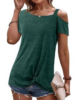 Beluring Damen Schulterfrei Oberteil Sommer T-Shirt Bluse Kurzarm Elegant Dunkelgrün S von Beluring