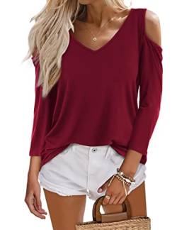 Beluring Damen Sexy Oberteile Offene Schulter T-Shirts Langarmshirt Burgund M von Beluring