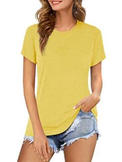 Beluring Damen Shirt Kurzarm Blusen Elegant Tshirt Sommer Casual Tops Longshirt Einfarbig Gelb XXL von Beluring