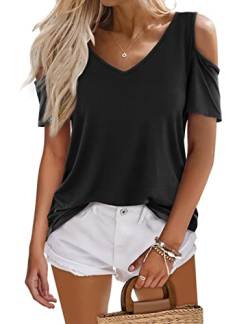 Beluring Damen Sommer T-Shirts Sexy V Ausschnitt Kurzarm Oberteile Tunika Schwarz XXL von Beluring