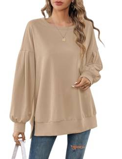 Beluring Damen Sweatshirt Casual Rundhals Pullover Elegant Langarmshirts Lässiges Oberteile Khaki M von Beluring