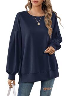 Beluring Elegant Damen Oberteile Casual Langarm Rundhals Sweatshirt Ohne Kapuze Bluse Marineblau L von Beluring