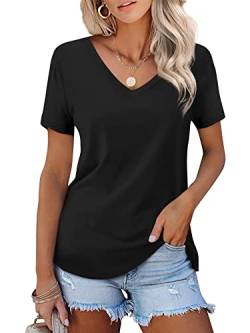 Beluring Frauen Casual Soft Tops Sommer V-Ausschnitt Kurzarm Oberteile Einfache Basic Tee Schwarz M von Beluring