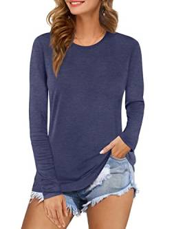 Beluring Frauen Casual Solide Rundhals Damenbluse Herbst Langarm Top Marineblau XXL von Beluring