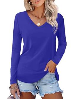 Beluring Frauen Elegante langärmlige Oberteile Casual Solid Color Basic Tunika Tops Blau L von Beluring