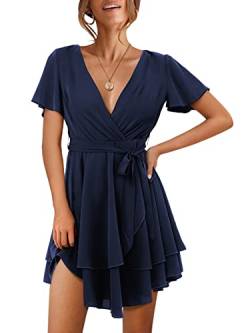 Beluring Kleid Wickel Damen Minikleid Freizeitkleid Sommer Mehrlagiges Kleid Mit Gürtel Dunkelblau S von Beluring