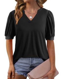 Beluring Kurzarm Bluse Damen Tshirt Sommer V Ausschnitt Puffärmel Shirt Oberteile Schwarz XL von Beluring