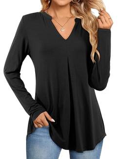 Beluring Longshirt Damen Lässig Langarm T-Shirt V Ausschnitt Plissee Tunika Tops Schwarz M von Beluring