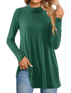 Beluring Longshirt Damen Langarm Lässig Oberteile Lose Fit Rollkragen Bequem T-Shirt Dunkelgrün XL von Beluring