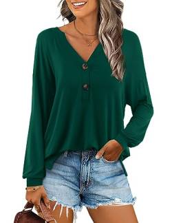 Beluring Longshirt Damen Langarm Oberteile Sexy V-Ausschnitt Basic T-Shirts Dunkelgrün L von Beluring