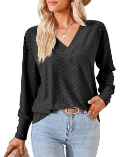 Beluring Longshirt Damen Langarm Pullover Elegant V-Ausschnitt Bequem Top Schwarz S von Beluring