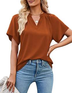 Beluring Oberteile Damen Sommer Lässige Kurzarm Basic T Shirt Sexy V Ausschnitt Blusen Orange L von Beluring
