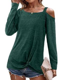 Beluring Pullover Damen Elegant Langarm Oberteile Schulterfrei Sweatshirt T-Shirt Grün L von Beluring