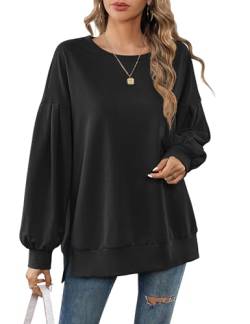 Beluring Pullover Damen Elegant Langarm Sweatshirt Loose Fit Einfarbig Tunika Blusen Schwarz XL von Beluring