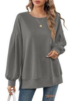 Beluring Pullover Damen Herbst Rundhals Einfarbig Sweatshirt Langarm Schlitze Oberteile Grau S von Beluring