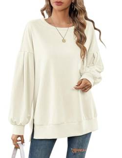 Beluring Pullover Damen Sweatshirt Casual Langarm Rundhals T-Shirt Mode Oberteile Creme XL von Beluring