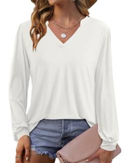 Beluring Shirt Damen Elegant V Ausschnitt Tshirt Casual Langarm Basic Blusen Weiß M von Beluring