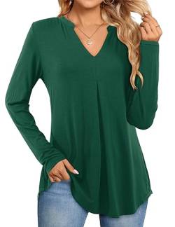 Beluring Shirt Damen Langarm V-Ausschnitt T-Shirt Plissee Basic Tunika Blusen Grün XL von Beluring