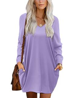 Beluring Shirtkleid Damen Langarm V Ausschnitt Tunikakleid Weites Knielanges Blusenkleid Violett M von Beluring