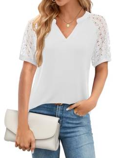 Beluring Shirts Damen Sommer Casual V-Ausschnitt T-Shirt Elegant Kurzarm Tunika Bluse Weiß L von Beluring