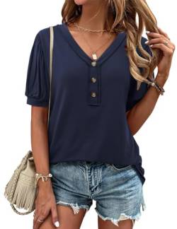 Beluring Sommer Bluse Damen Elegant Kurzarm V-Ausschnitt Tunika Tshirt Marineblau M von Beluring