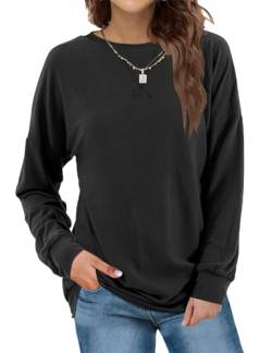 Beluring Sweatshirt Damen Elegant Rundhals Pullover Shirt Casual Lose Langarm Oberteile Schwarz XL von Beluring