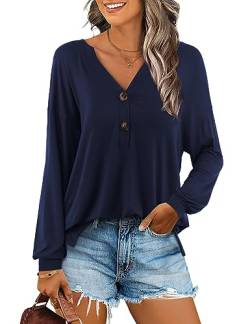 Beluring T-Shirt Damen Herbst Langarm Oberteile Elegant V-Ausschnitt Longshirt Marineblau M von Beluring