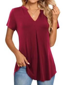 Beluring T Shirt Damen Sommer Kurzarm Oberteile Elegant V-Ausschnitt Longtop Weinrot XL von Beluring