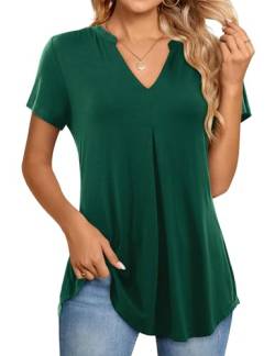 Beluring T-Shirt Damen V Ausschnitt Kurzarm Oberteile Lässig Einfarbig Longshirt Grün L von Beluring
