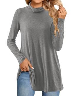 Beluring T Shirts Damen Winter Rollkragenpullover Elegant Langarm Oberteile Bluse Shirt Grau XL von Beluring