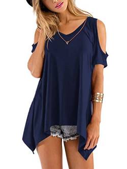 Beluring Tops Damen Sommer T Shirt Oberteil Tops Bluse mit V Ausschnitte, A-dunkelblau, 34-36 (Herstellergröße: S) von Beluring