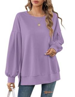 Beluring Tunika Damen Langarm Oberteile Rundhalsausschnitt Sweatshirt Loose Pullover Lila XXL von Beluring