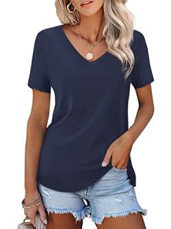 Beluring V-Ausschnitt Kurzarm Oberteile für Frauen Sommer Einfache Basic Nettes T-Shirt Königsblau M von Beluring