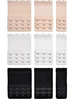 9 Stücke BH Extender, 2 Haken/ 3 Haken/ 4 Haken BH Bügel Erweiterung Damen Elastische Bequeme Extender, 3 Farben (3 Reihen) von Bememo