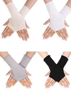 Bememo 4 Paar UV Schutz Handschuhe Handgelenk Länge Sonnen Block Fahren Handschuhe Unisex Fingerlose Handschuhe (Farbe Set 1) von Bememo