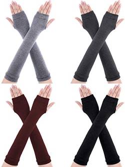 Bememo 4 Paar Winter Lange Fingerlose Handschuhe Gestrickte Armwärmer Ellenbogen Länge Handschuhe Daumen Loch Handschuhe für Damen Mädchen (Farbe F) von Bememo