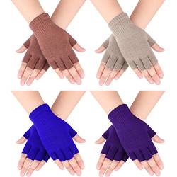 Bememo Fingerlose Handschuhe für Jungen und Mädchen, 4 Paar Gr. M, Cremeweiß, Khaki, Himmelblau, Lila. von Bememo