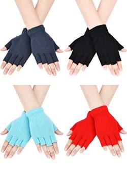 Bememo Fingerlose Handschuhe für Jungen und Mädchen, 4 Paar Gr. Medium, Himmelblau, Rot, Schwarz, Grau. von Bememo