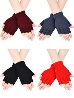 Bememo Fingerlose Handschuhe für Jungen und Mädchen, 4 Paar Gr. Medium, Schwarz, Grau, Weinrot, Rot. von Bememo