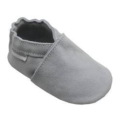 Bemesu Baby Krabbelschuhe Lauflernschuhe Lederpuschen Kinder Hausschuhe aus weichem Leder Einfarbig Hellgrau (L, 12-18 M, EU 21-22) von Bemesu