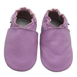 Bemesu Baby Krabbelschuhe Lauflernschuhe Lederpuschen Kinder Hausschuhe aus weichem Leder Einfarbig Lila (L, 12-18 M, EU 21-22) von Bemesu