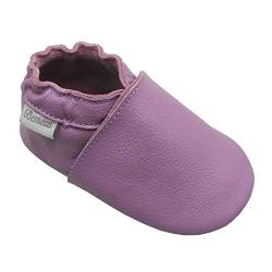 Bemesu Baby Krabbelschuhe Lauflernschuhe Lederpuschen Kinder Hausschuhe aus weichem Leder Einfarbig Lila (L, 12-18 M, EU 21-22) von Bemesu