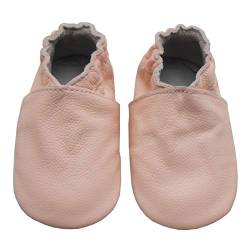 Bemesu Baby Krabbelschuhe Lauflernschuhe Lederpuschen Kinder Hausschuhe aus weichem Leder Einfarbig Pink (L, 12-18 M, EU 21-22) von Bemesu