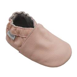 Bemesu Baby Krabbelschuhe Lauflernschuhe Lederpuschen Kinder Hausschuhe aus weichem Leder Einfarbig Pink (XL, 18-24 M, EU 23-24) von Bemesu
