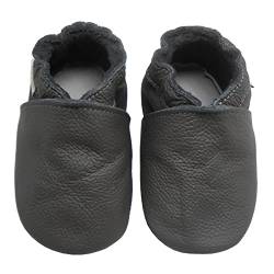 Bemesu Baby Krabbelschuhe Lauflernschuhe Lederpuschen Kinder Hausschuhe aus weichem Leder Einfarbig Schlamm (M, 6-12 M, EU 20-21) von Bemesu