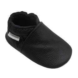 Bemesu Baby Krabbelschuhe Lauflernschuhe Lederpuschen Kinder Hausschuhe aus weichem Leder Einfarbig Schwarz (L, 12-18 M, EU 21-22) von Bemesu