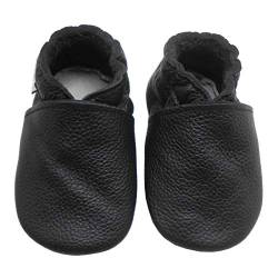 Bemesu Baby Krabbelschuhe Lauflernschuhe Lederpuschen Kinder Hausschuhe aus weichem Leder Einfarbig Schwarz (XL, 18-24 M, EU 23-24) von Bemesu