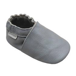 Bemesu Baby Krabbelschuhe Lauflernschuhe Lederpuschen Kinder Hausschuhe aus weichem Leder Einfarbig Steinblau (S, 0-6 M, EU 18-19) von Bemesu